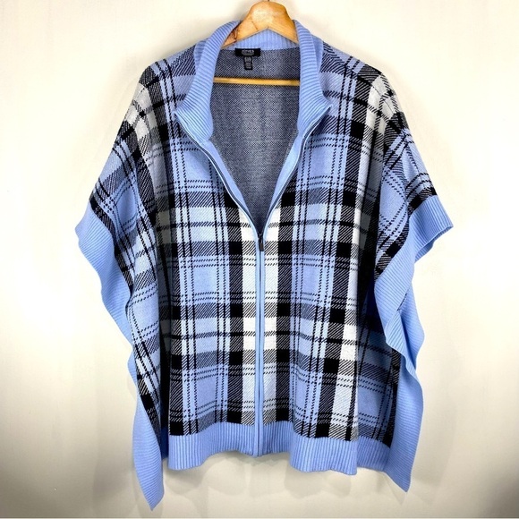 Jones New York Signature Plaid Flowy Full Zip Up Sweater Poncho Size Large/XL - Picture 1 of 6